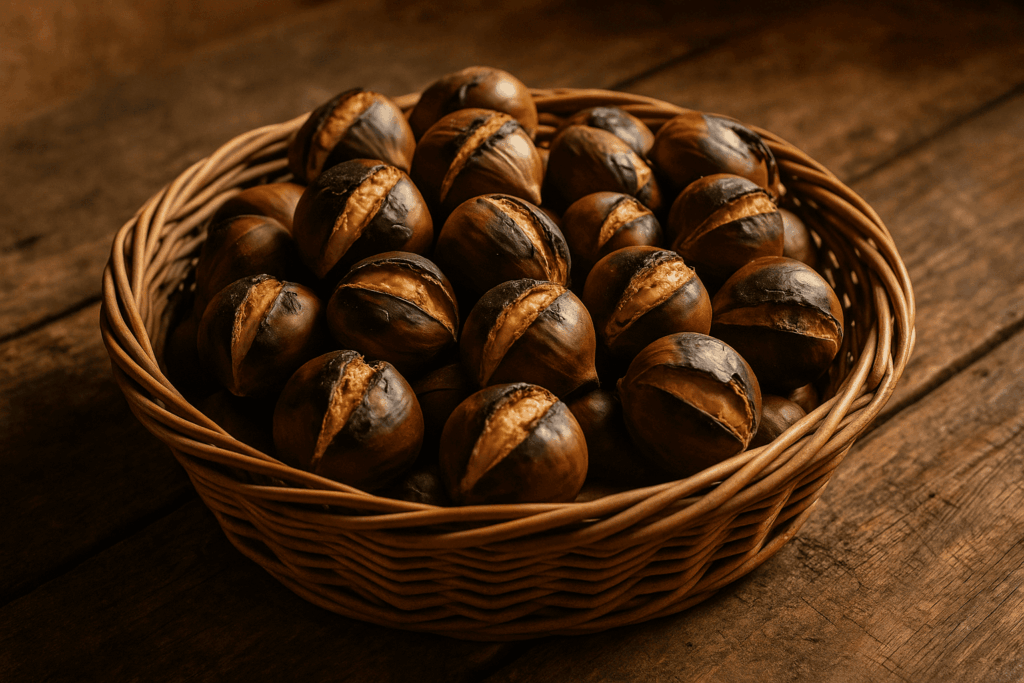 Panier de châtaignes grillées dans le Vallespir en automne.
