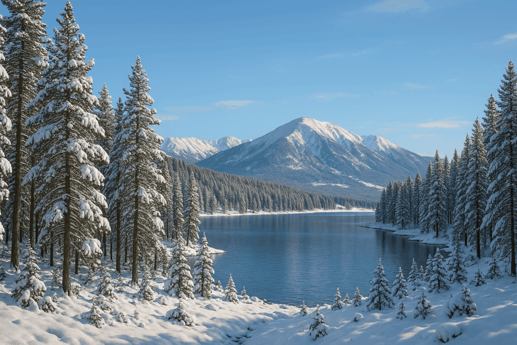 Forêt enneigée du Capcir autour du lac de Matemale dans les Pyrénées-Orientales.