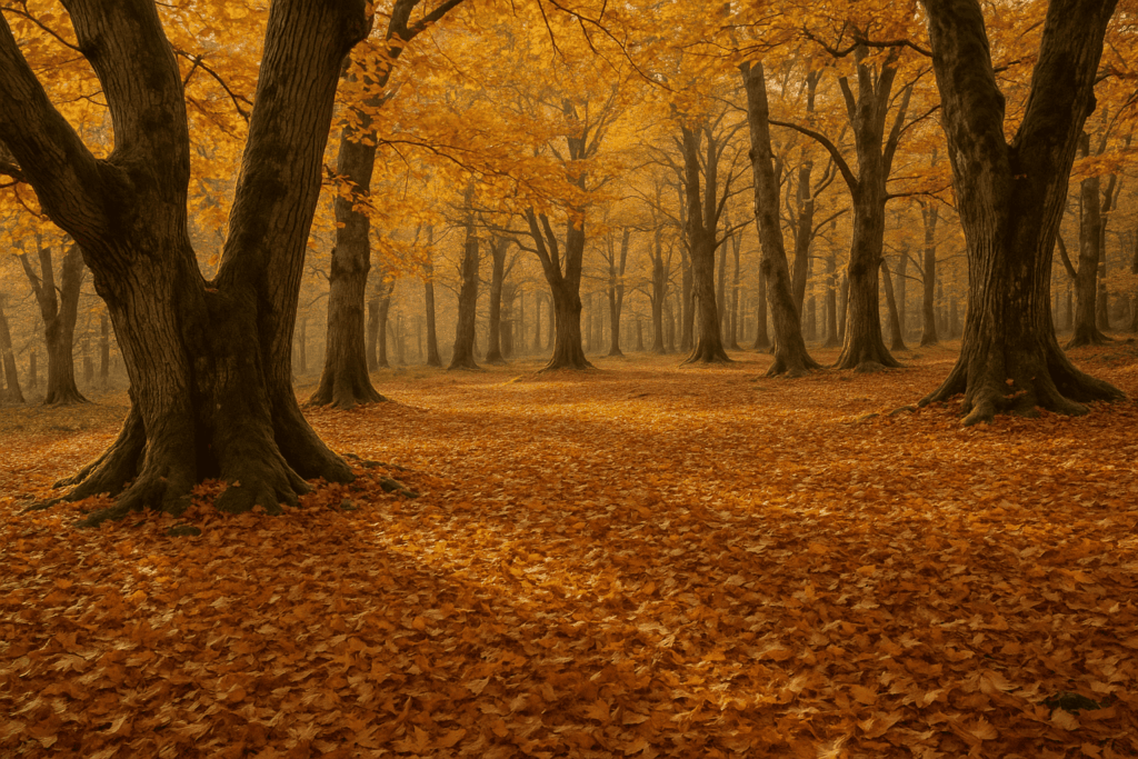 Forêt de châtaigniers du Vallespir en automne.