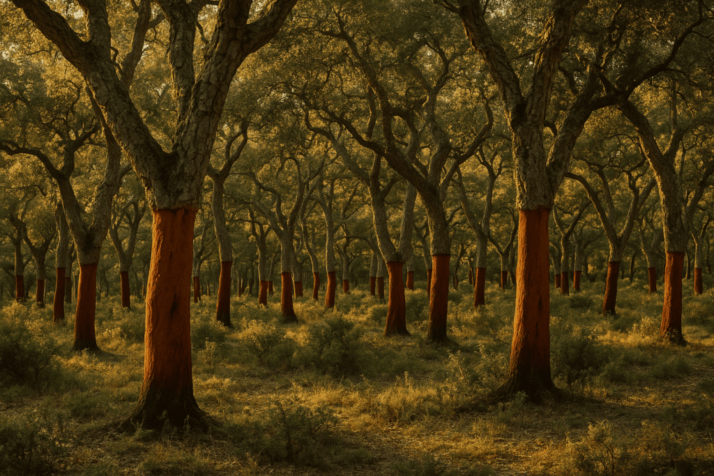 Forêt de chênes-lièges dans le Vallespir, Pyrénées-Orientales.