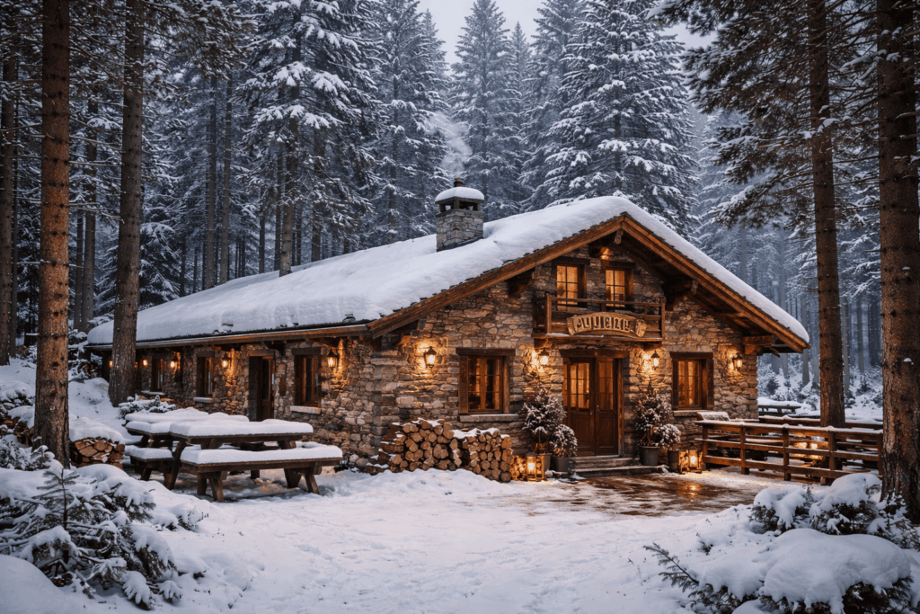 Auberge traditionnelle du Capcir en hiver.