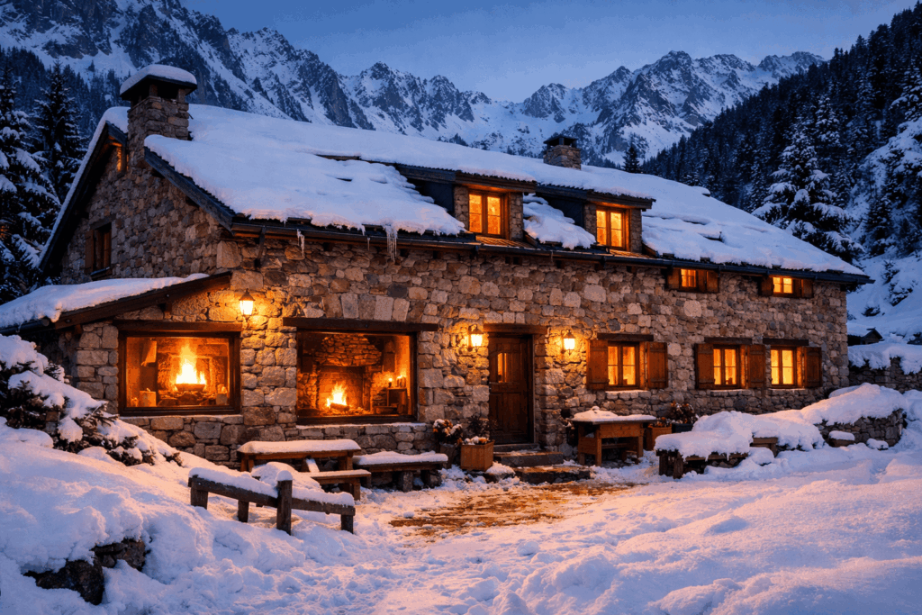 Auberge de montagne cocooning en hiver dans les Pyrénées-Orientales.