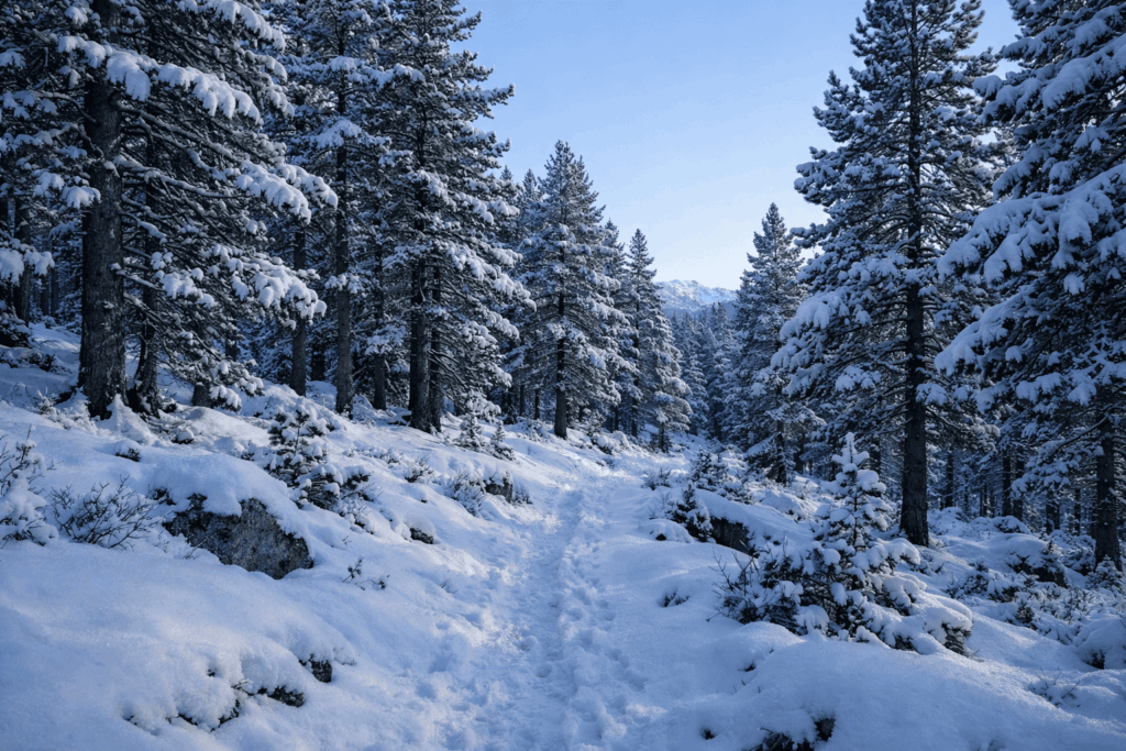 Forêt enneigée du Capcir en hiver.