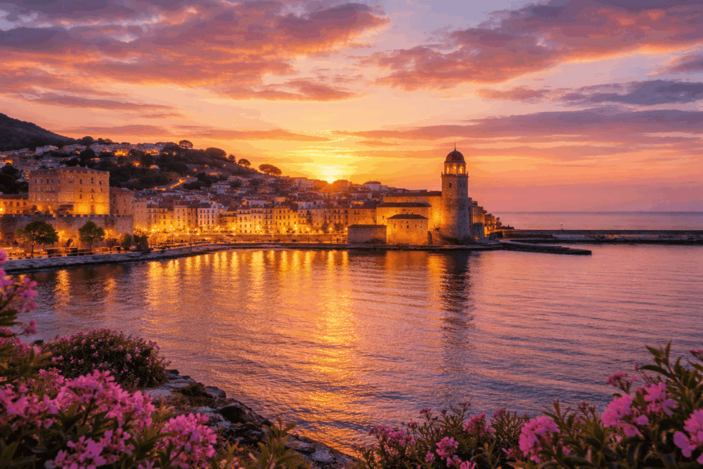Coucher de soleil printanier sur Collioure.