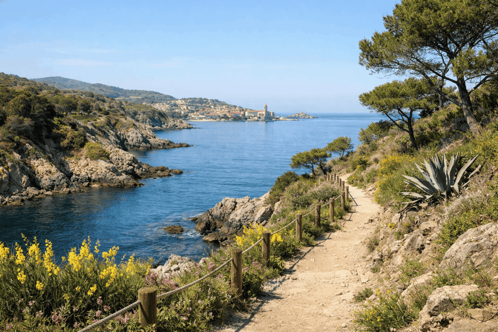 Sentier littoral au printemps entre Argelès et Collioure.